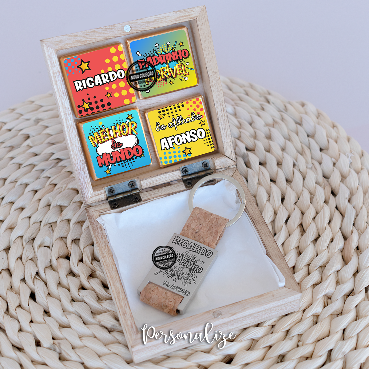 kit caixa de madeira "Padrinho incrível"