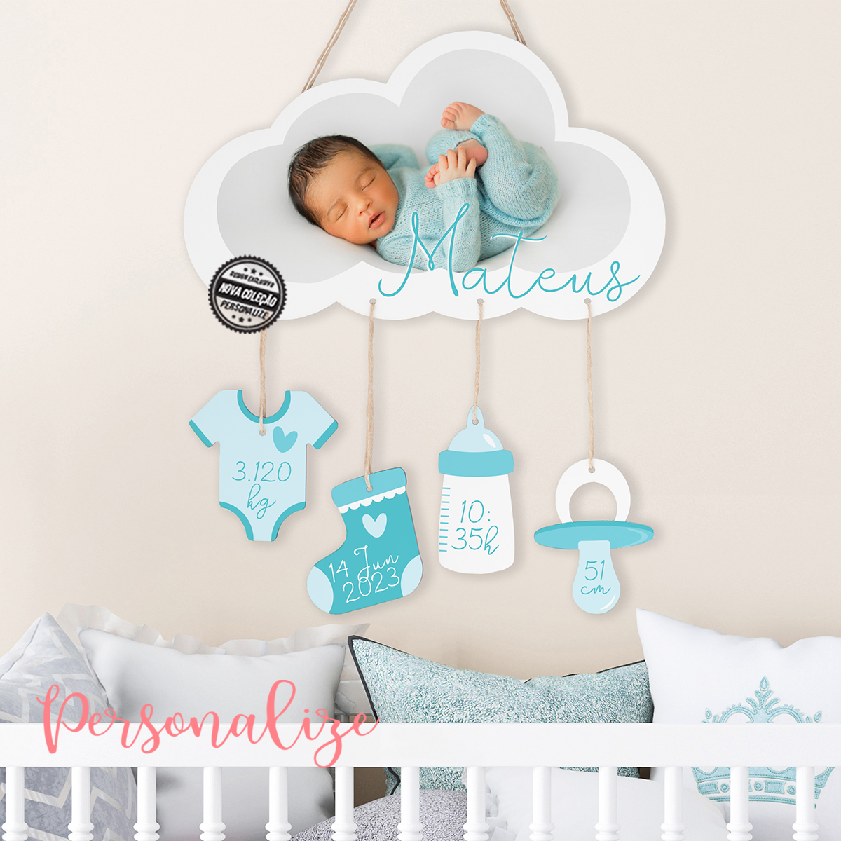 Moldura nuvem com pendentes "Dados de Nascimento"