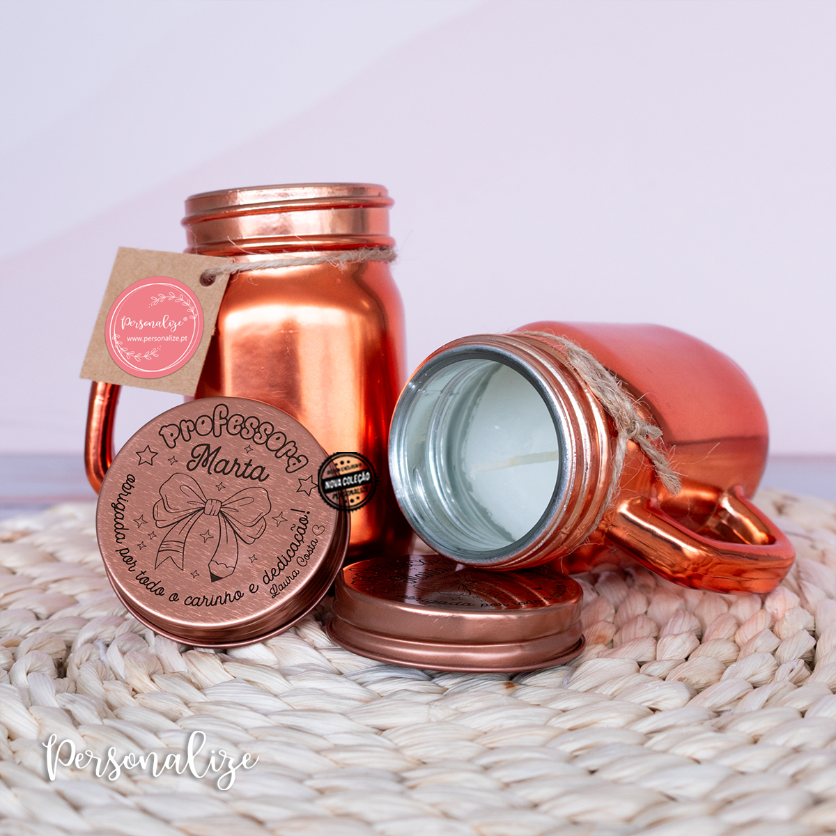 Vela em potinho laço "Obrigada..."