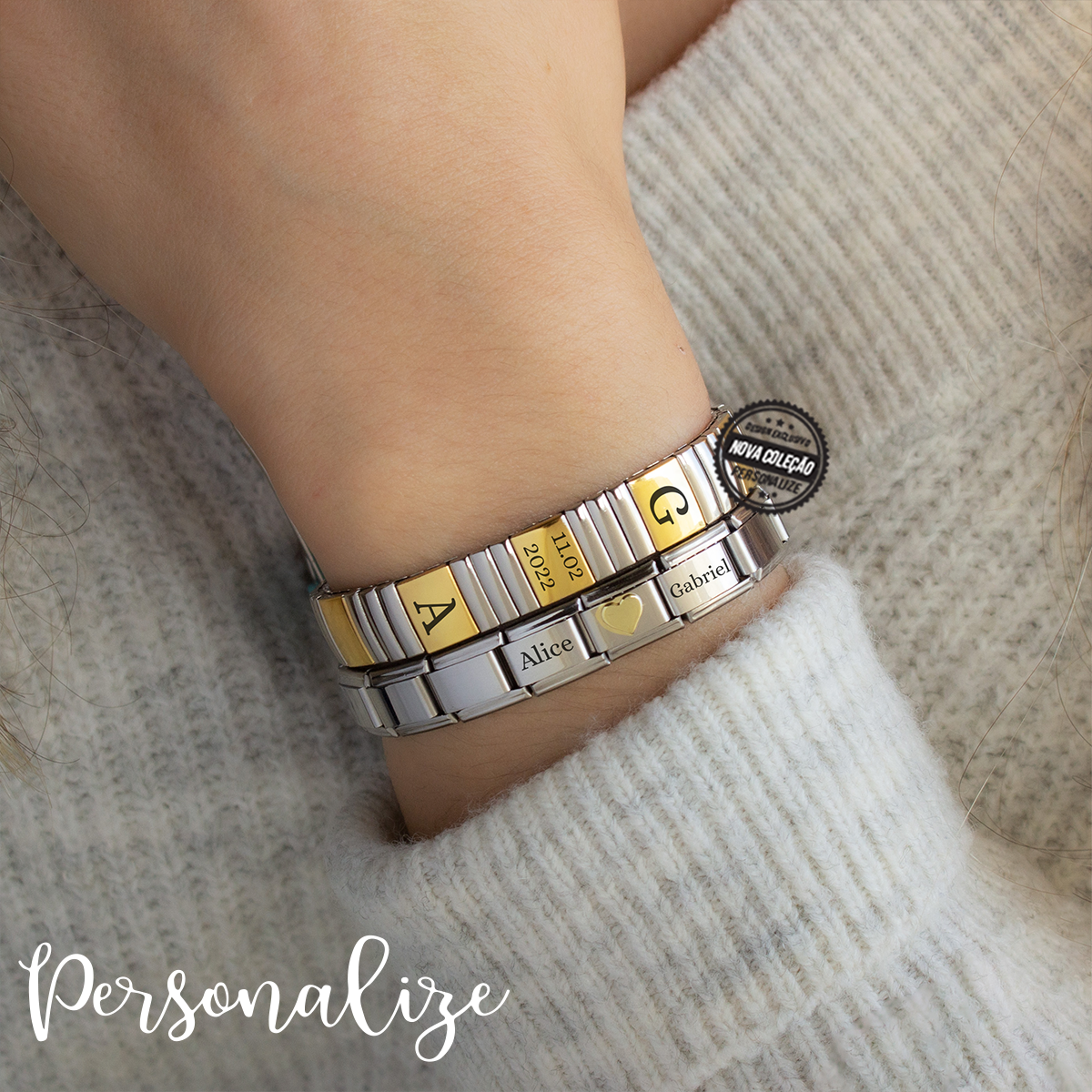 Novidade! Lindíssimas! Escolha a sua cor ou modelo preferido e personalize com o seu nome e o nome da sua cara metade ou inicias e data. REF: NAM466 Material Aço inóx.