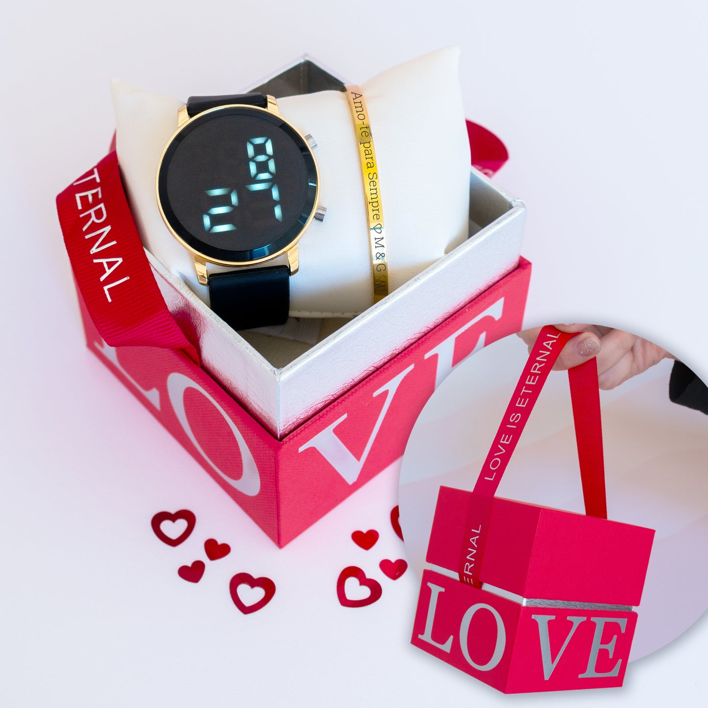 Conjunto relógio e pulseira LOVE
