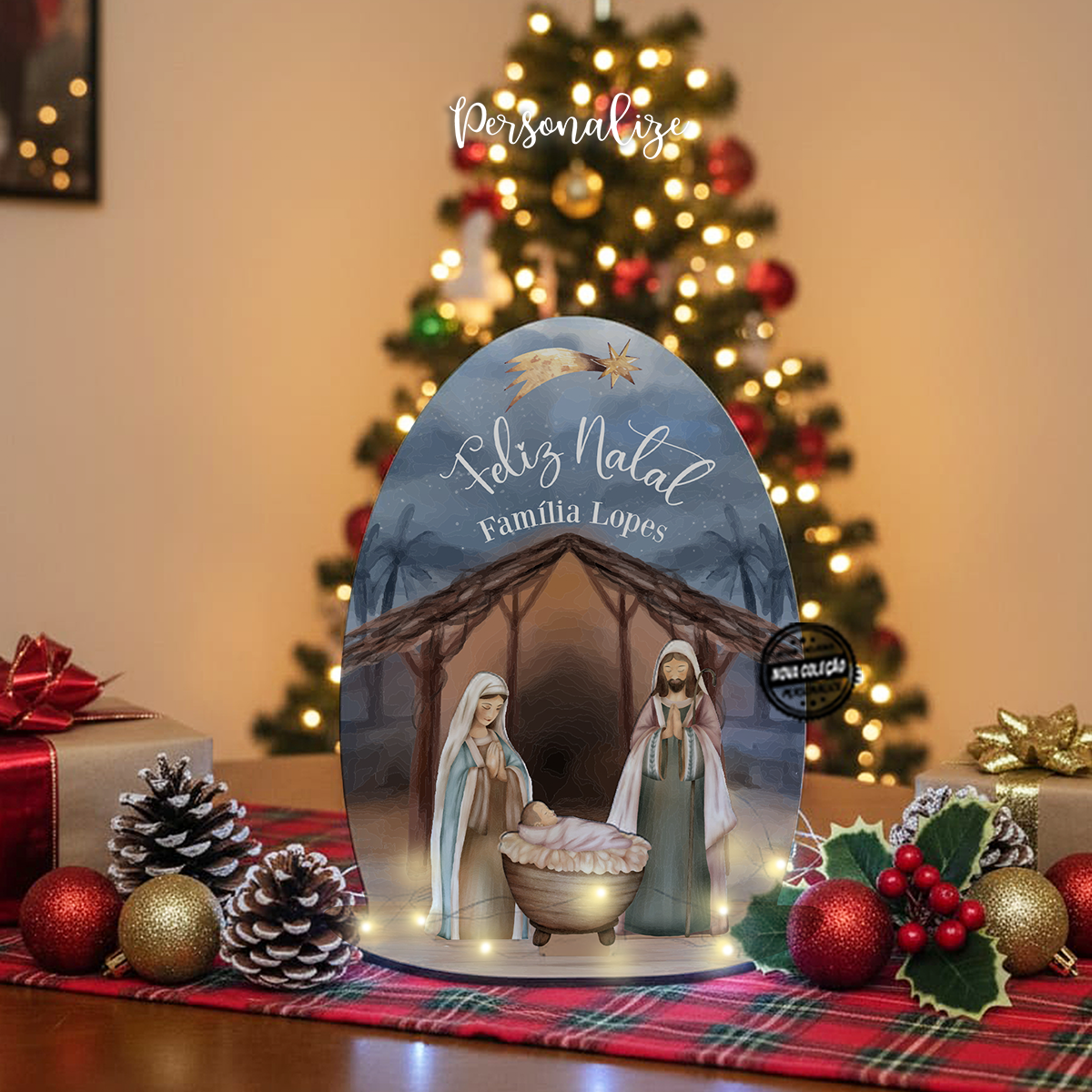 Presépio 3D em Madeira com Luz LED