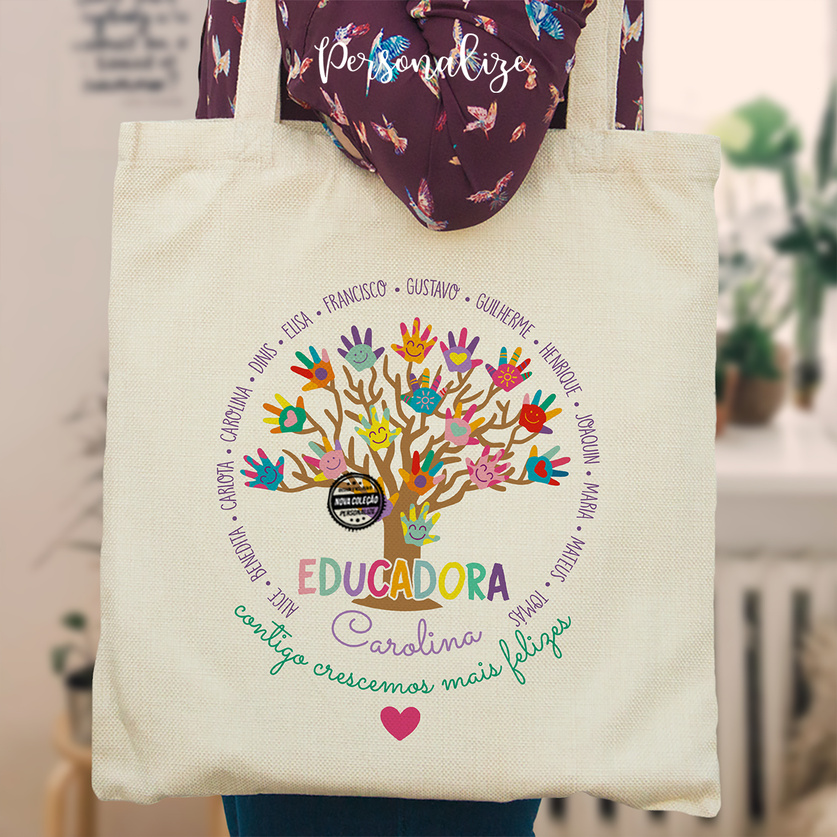 Saco árvore mãos "Contigo crescemos mais felizes..."