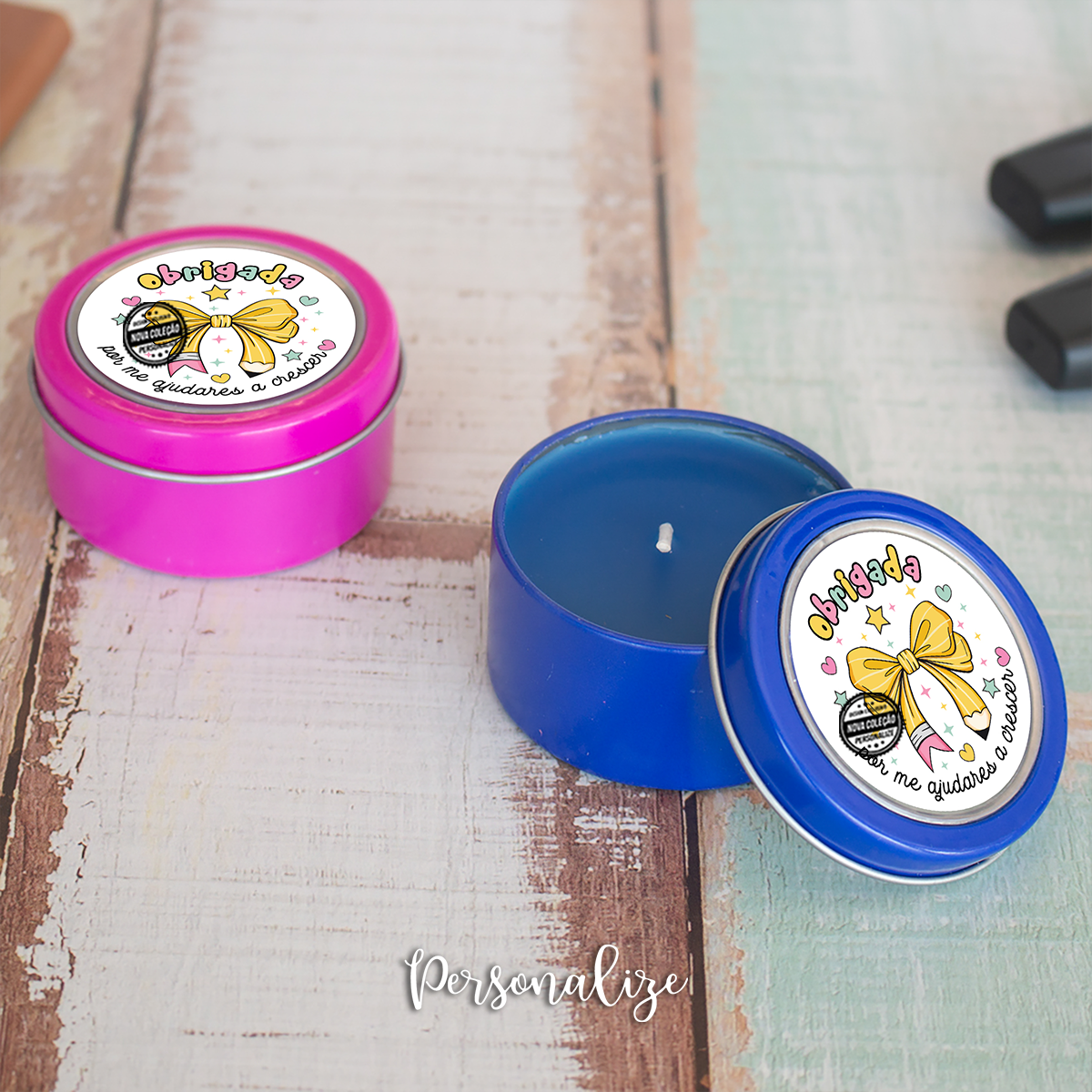 Vela laço Rosa "Obrigada"