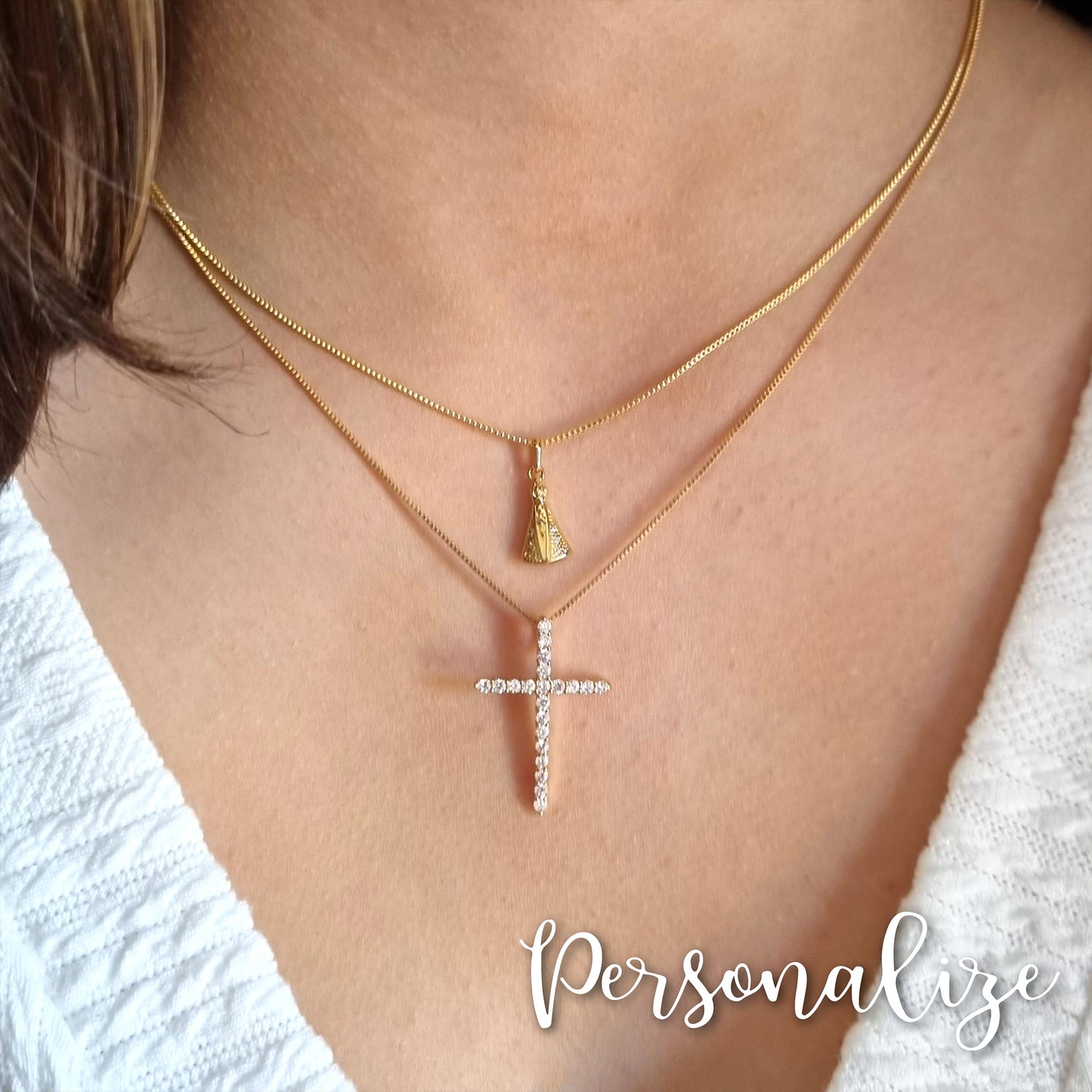 Colar semijoia santa e cruz