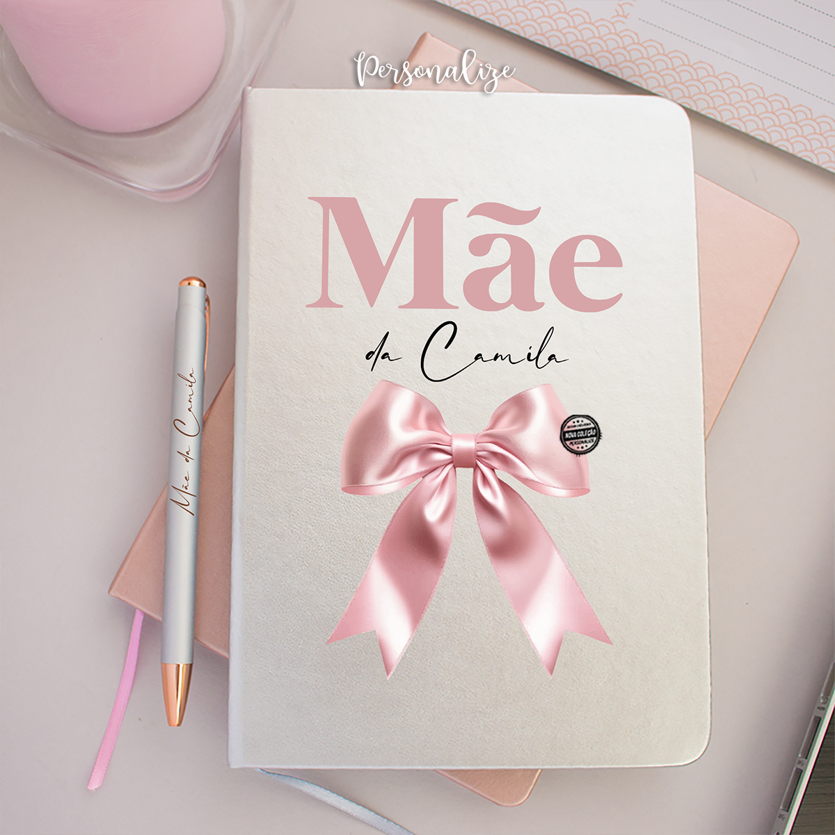 Bloco e/ou caneta laço "Mãe"