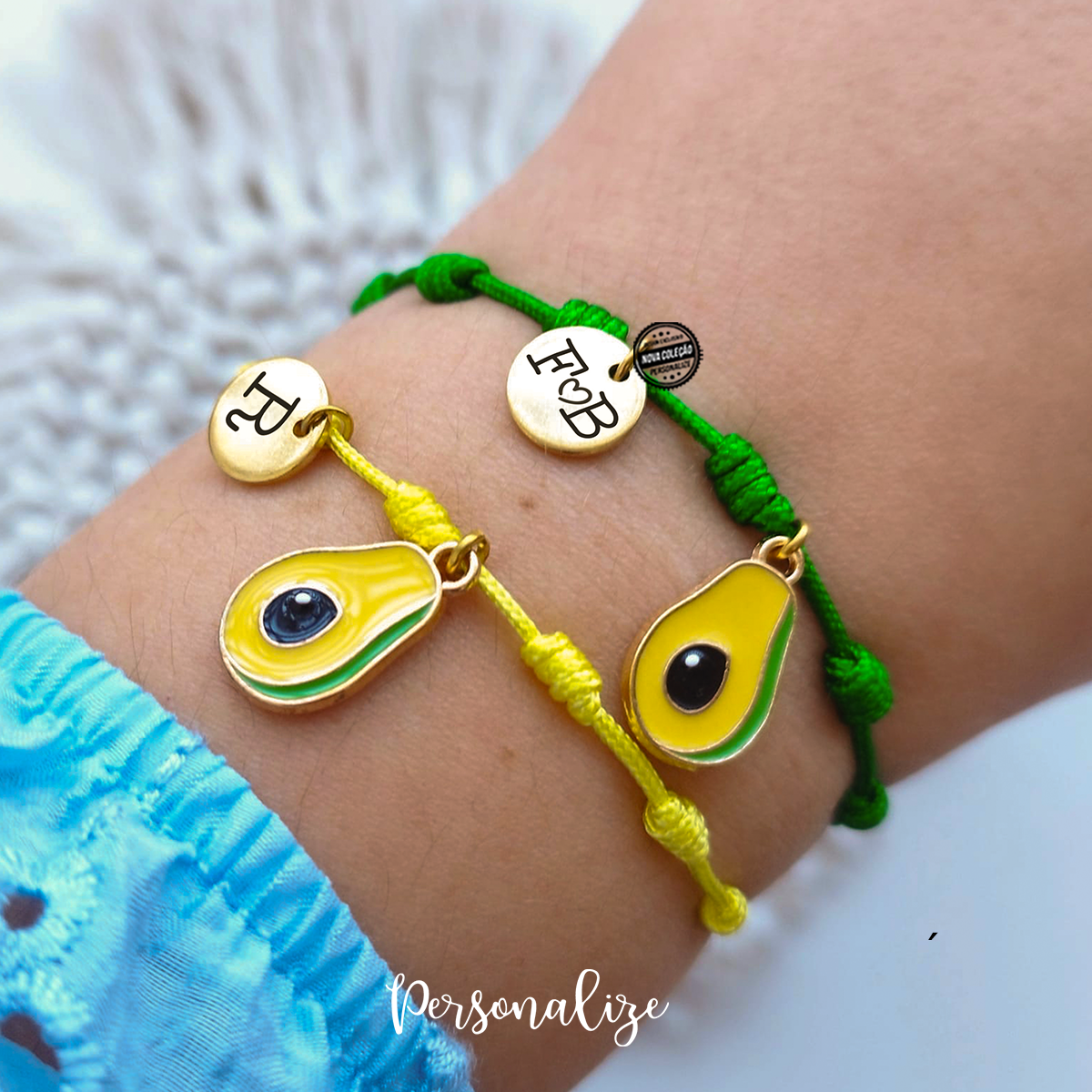 Pulseira ajustável 7 nós abacates "iniciais"