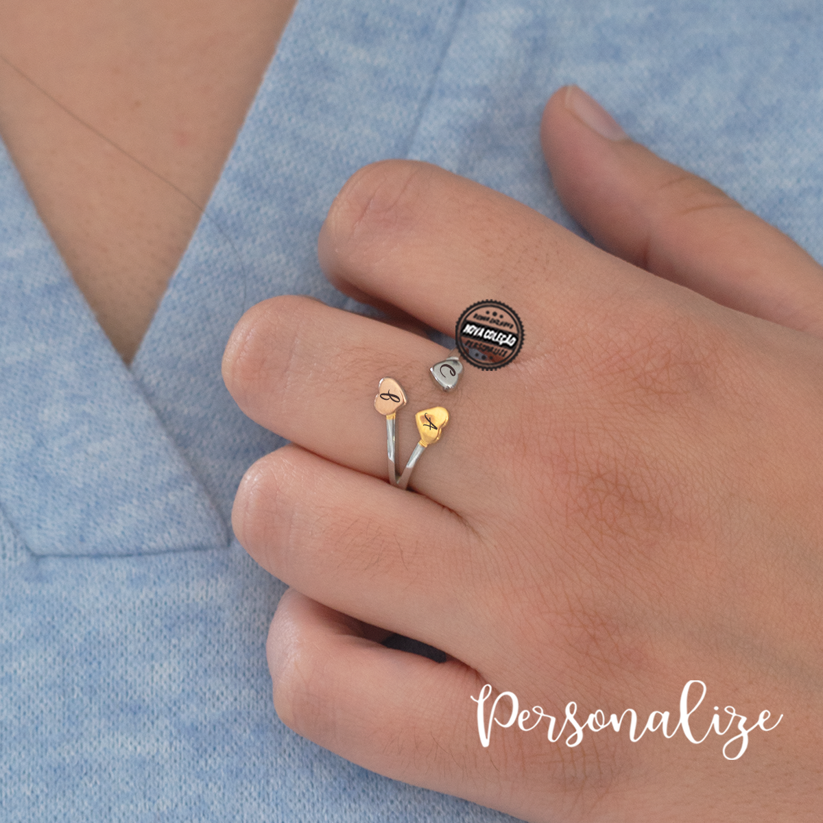 Anel tricolor "corações"