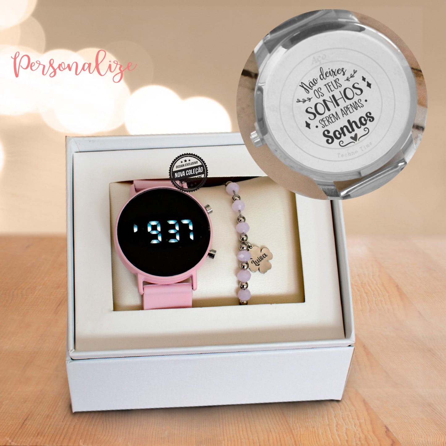 Conjunto Relógio digital e/ ou pulseira " Trevo"