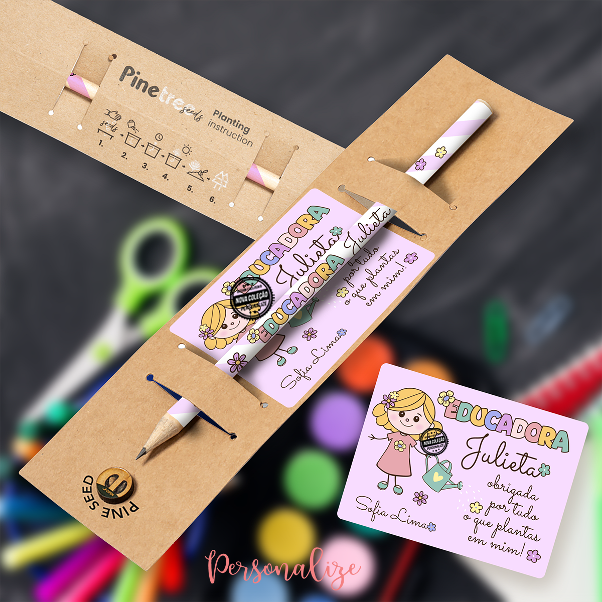 Lápis semente de pinheiro flores "Educadora..."