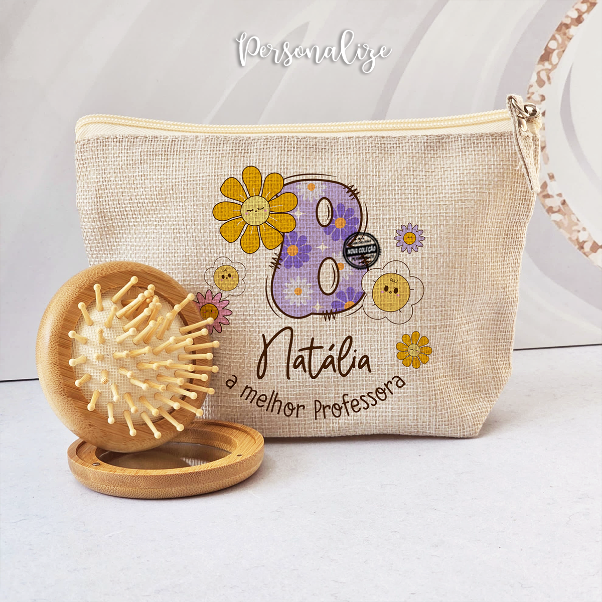 Bolsa e/ou escova bambu inicial "Professora"