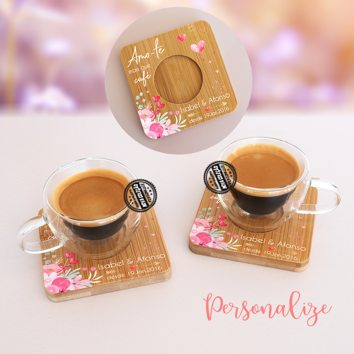 Conjunto 2 chávenas "Amo-te mais que café..."