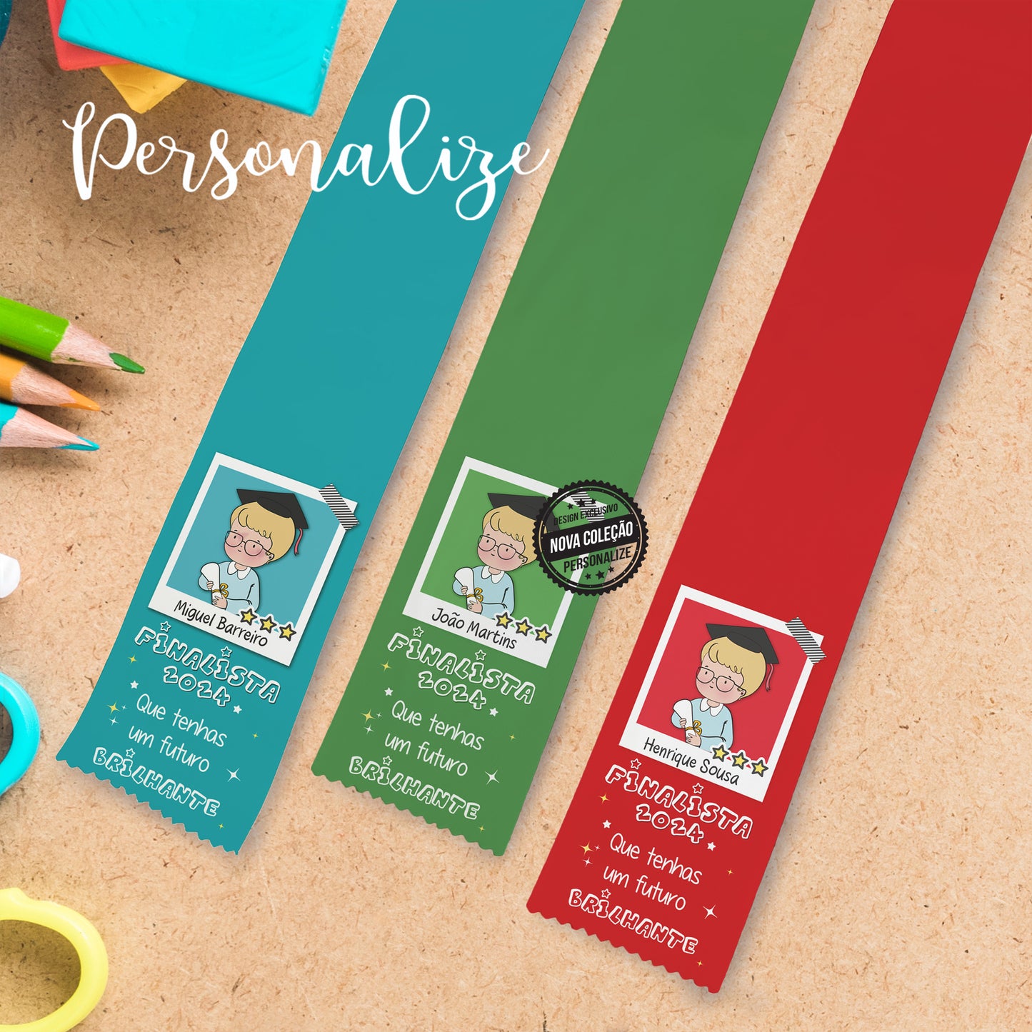 Ser finalista é isto... é sentir a maior alegria do mundo por findar mais uma etapa. Fitas para finalistas que pode personalizar com a frase inspiradora que desejar. Para que terminem esta etapa e entrem na próxima com votos de grande sucesso e diversão!