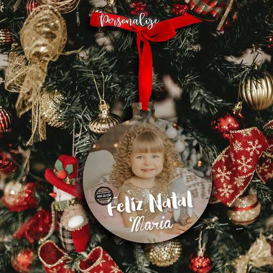 Pendente de natal com fotografia "Feliz natal"