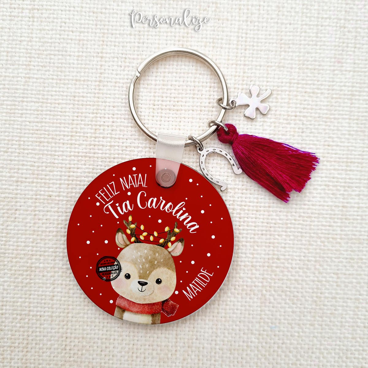 Porta-chaves rena "Feliz Natal"