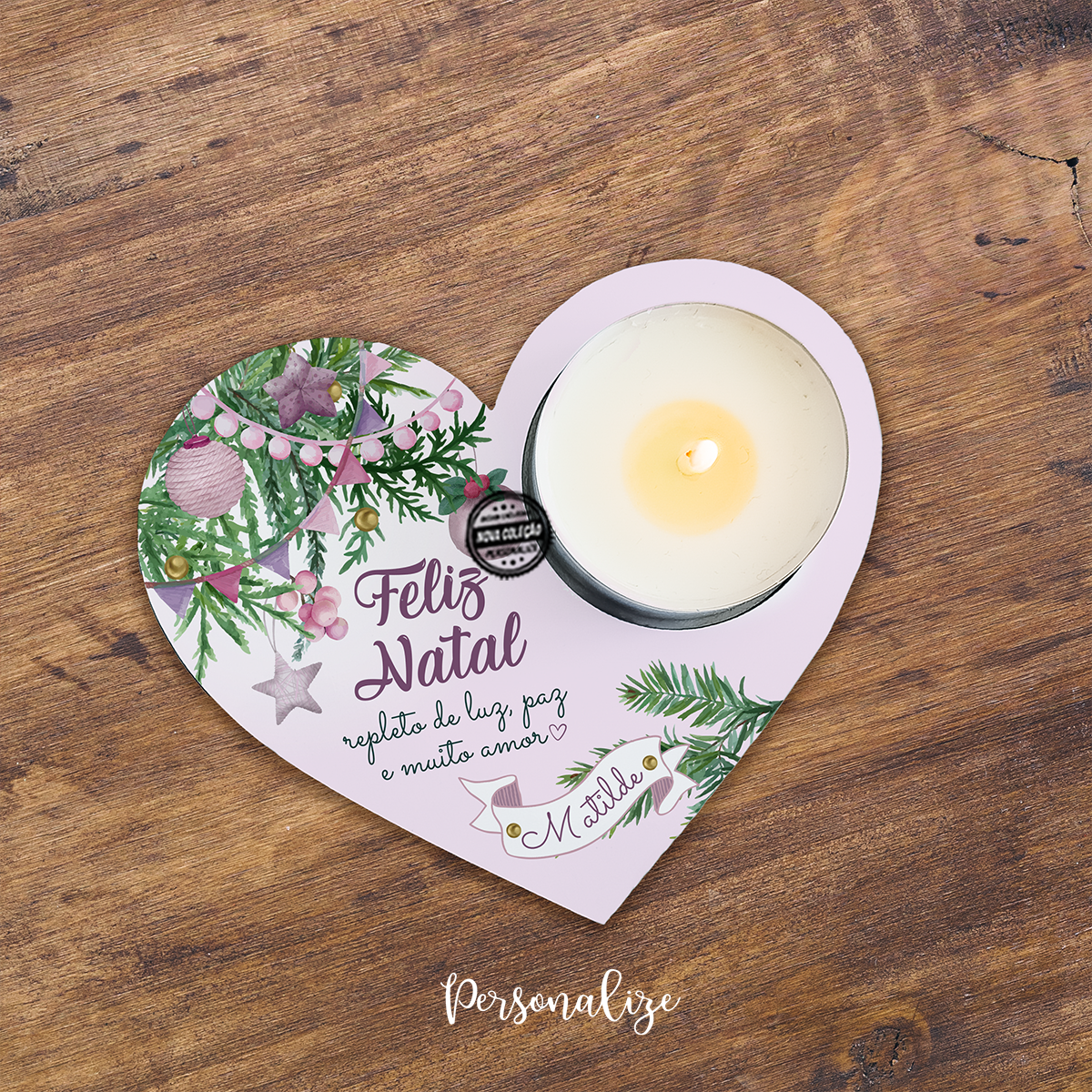 Suporte de vela "Feliz natal repleto de amor"