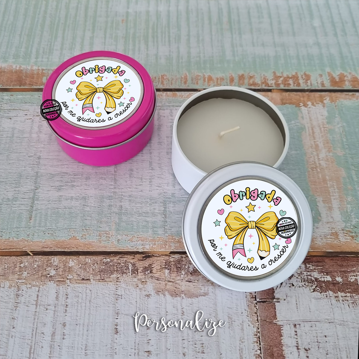 Vela laço azul "Obrigada"