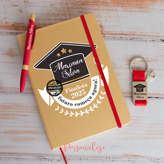 Conjunto bloco, caneta e porta-chaves " Finalista"
