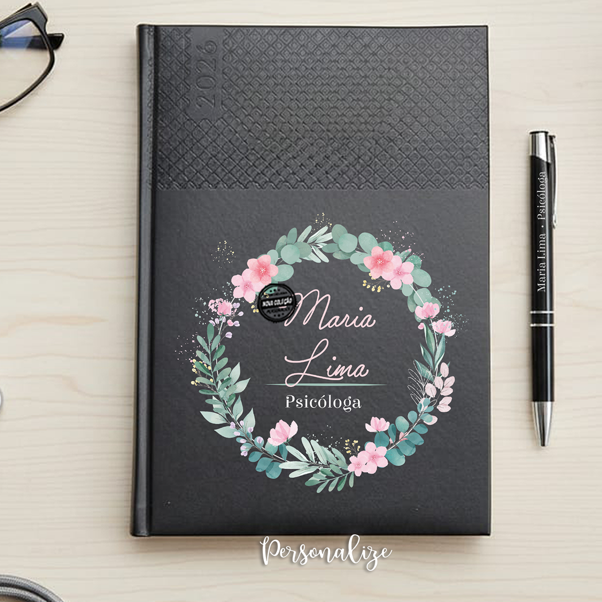 Agenda diária A5 2026 floral " Nome e profissão"