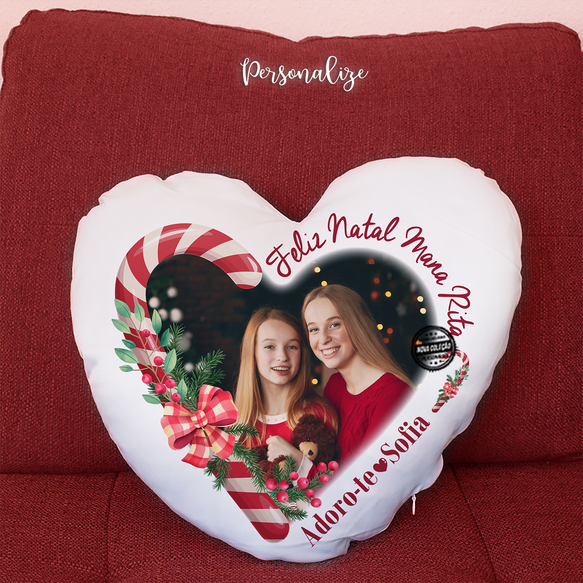 Almofada de fotografia coração "Feliz Natal"