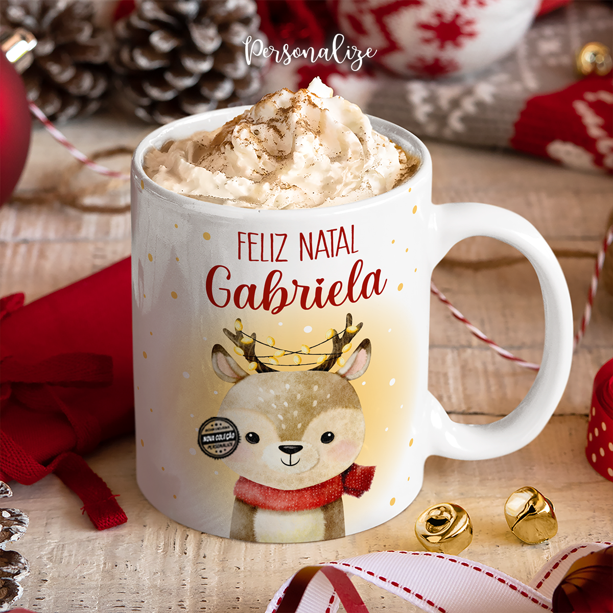 Caneca rena "Feliz Natal"