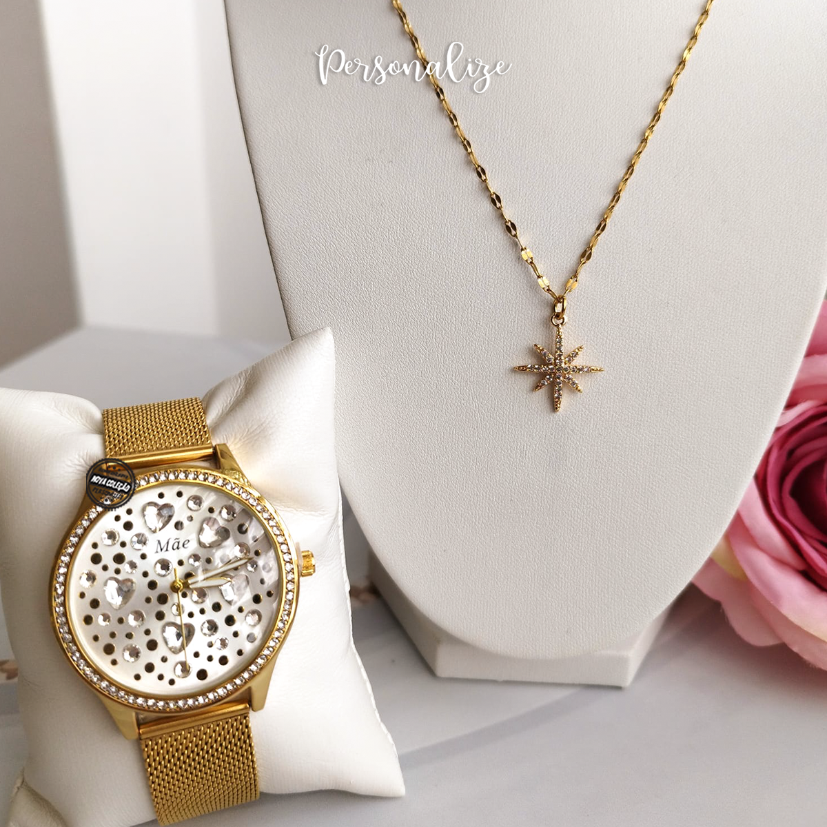 Conjunto relógio e fio "Mãe corações 3D"