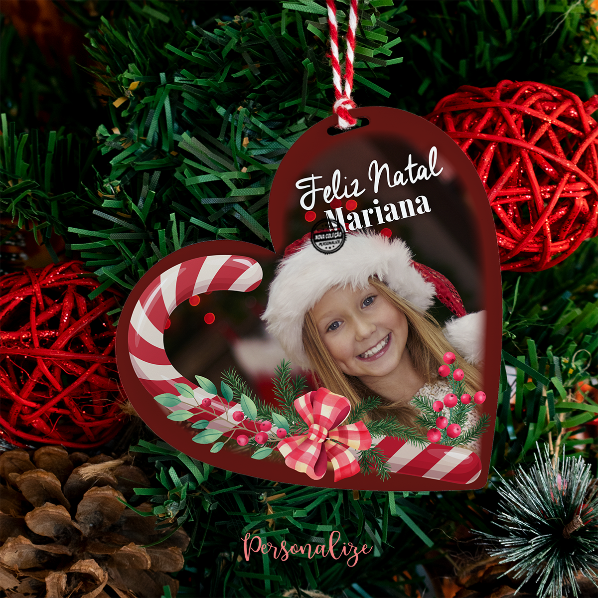 Pendente acrílico coração "Feliz Natal"