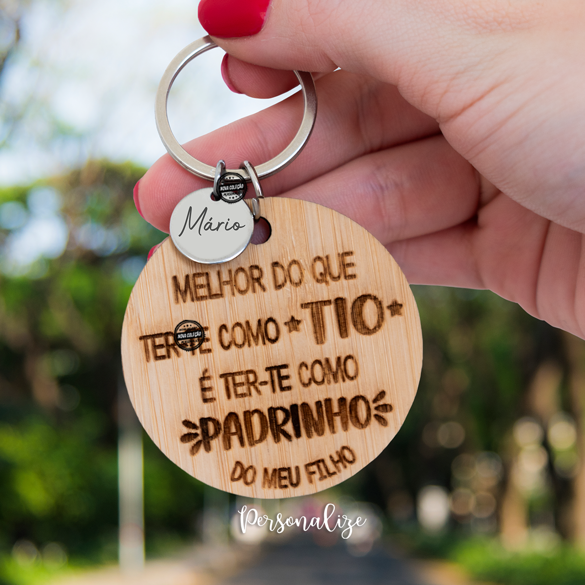 Porta-chaves em madeira natural "Padrinho"