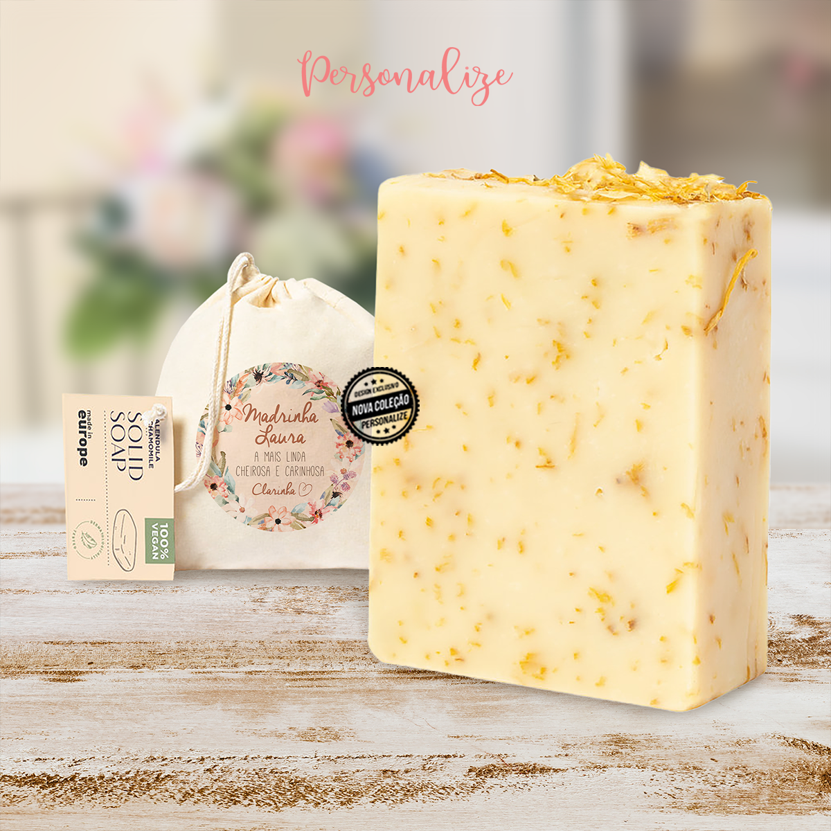 Sabonete vegano com bolsa de algodão "Madrinha"