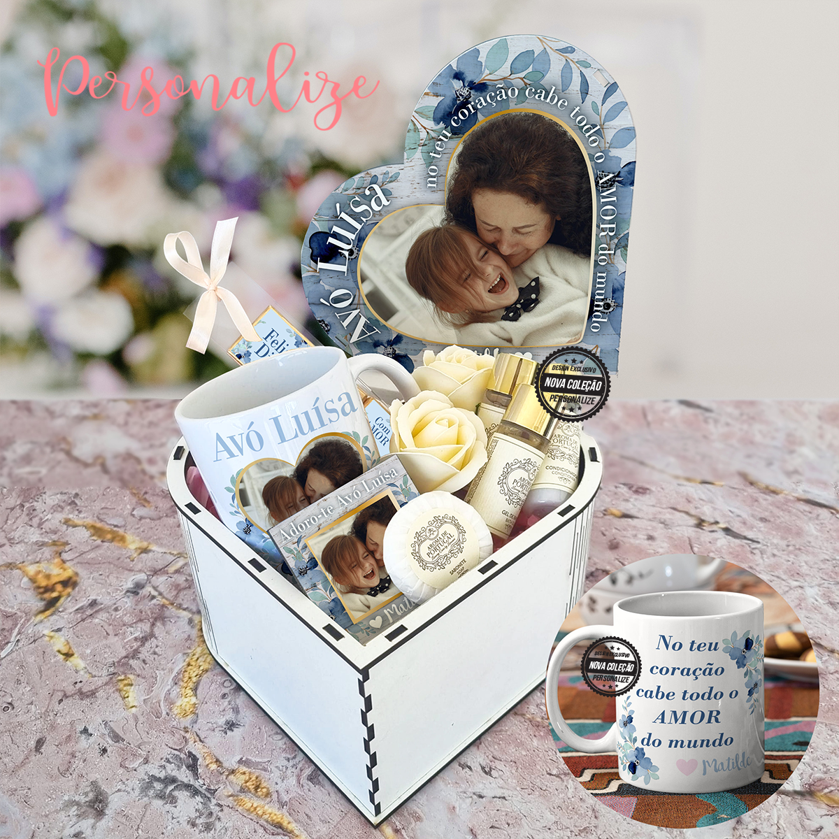 kit caixa coração "Avó, no teu coração cabe todo o amor do Mundo"
