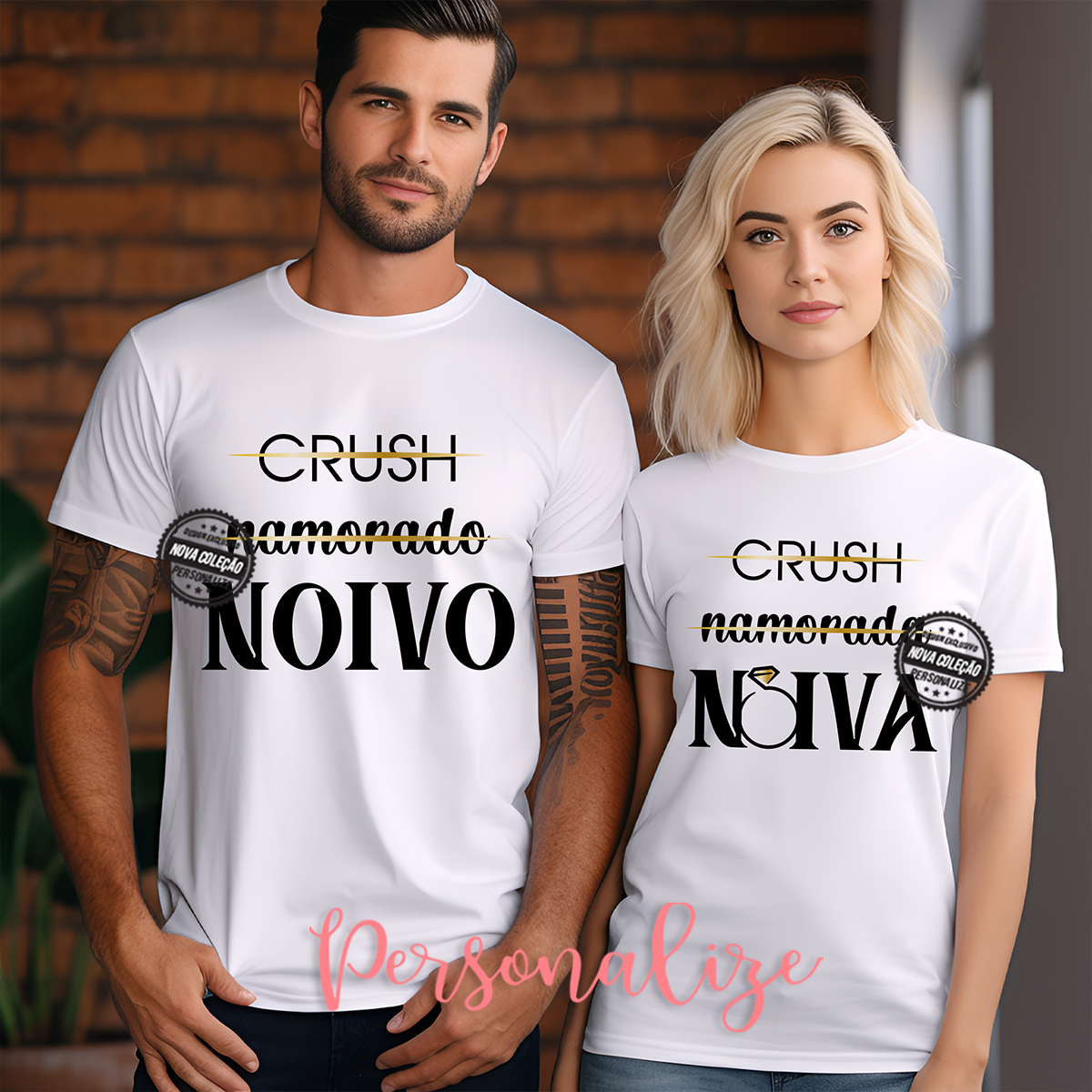 Novidade! T-shirts "Crush, namorado/a, noivo/a". Uma peça super gira para a sua despedida de solteiro/a ou mesmo para anunciar um noivado. Personalize como desejar. Disponíveis do S ao XXL. Vendido em conjunto ou separadamente. REF: NAM453 Material 100% Algodão.