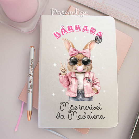 Bloco de notas e caneta coelhinha "Mãe incrível"