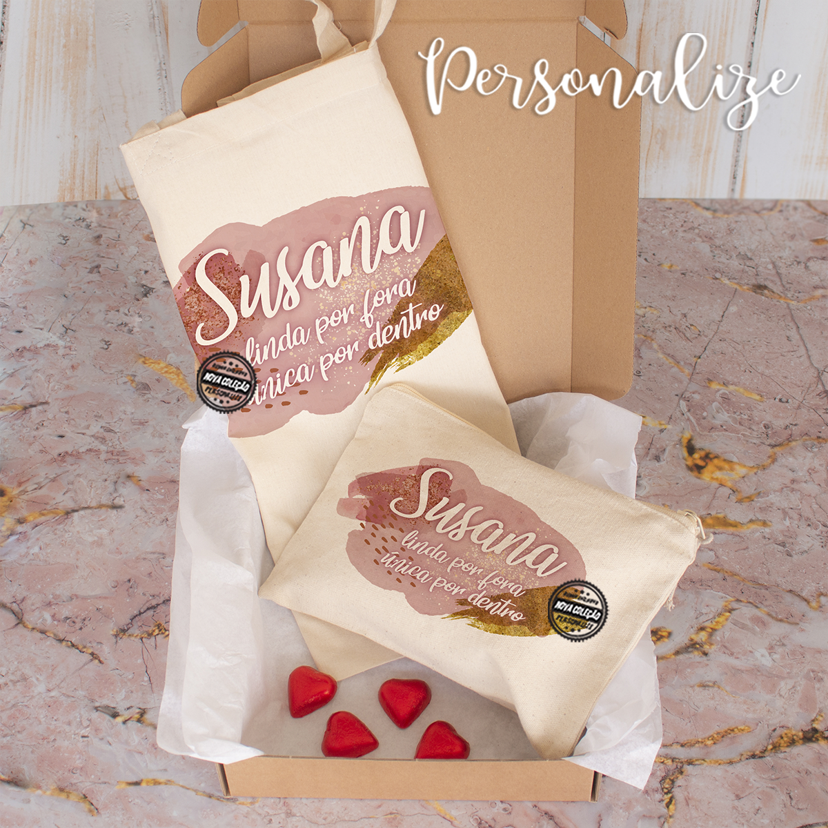 Conjunto saco e bolsa "Linda por fora, única por dentro..."