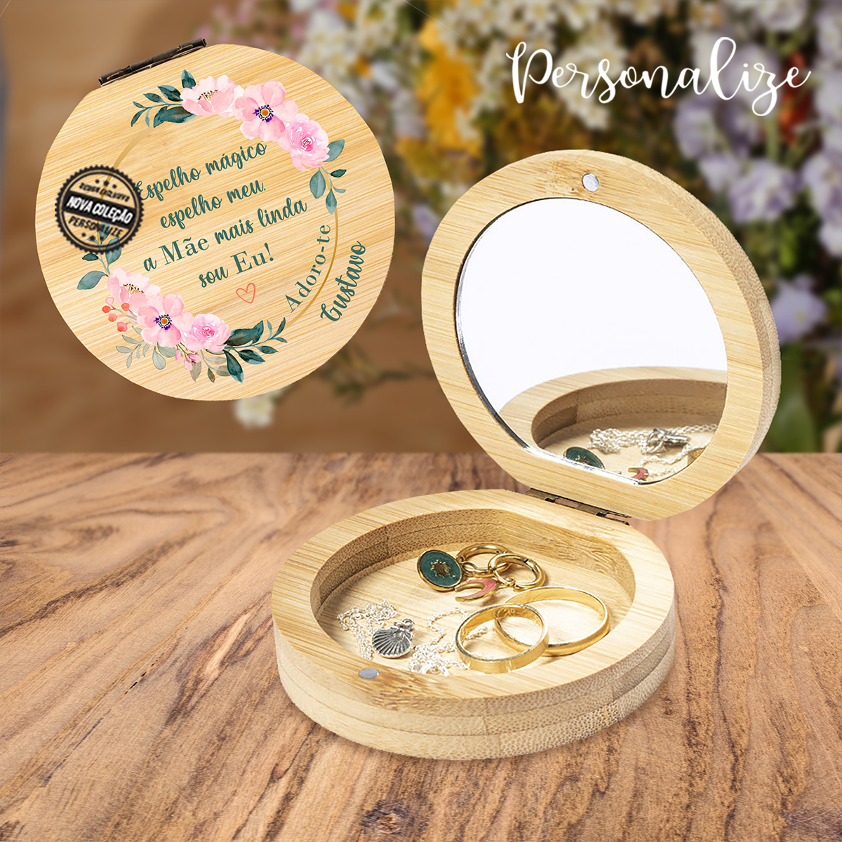 Guarda jóias bambu " ..a mãe mais linda sou eu"
