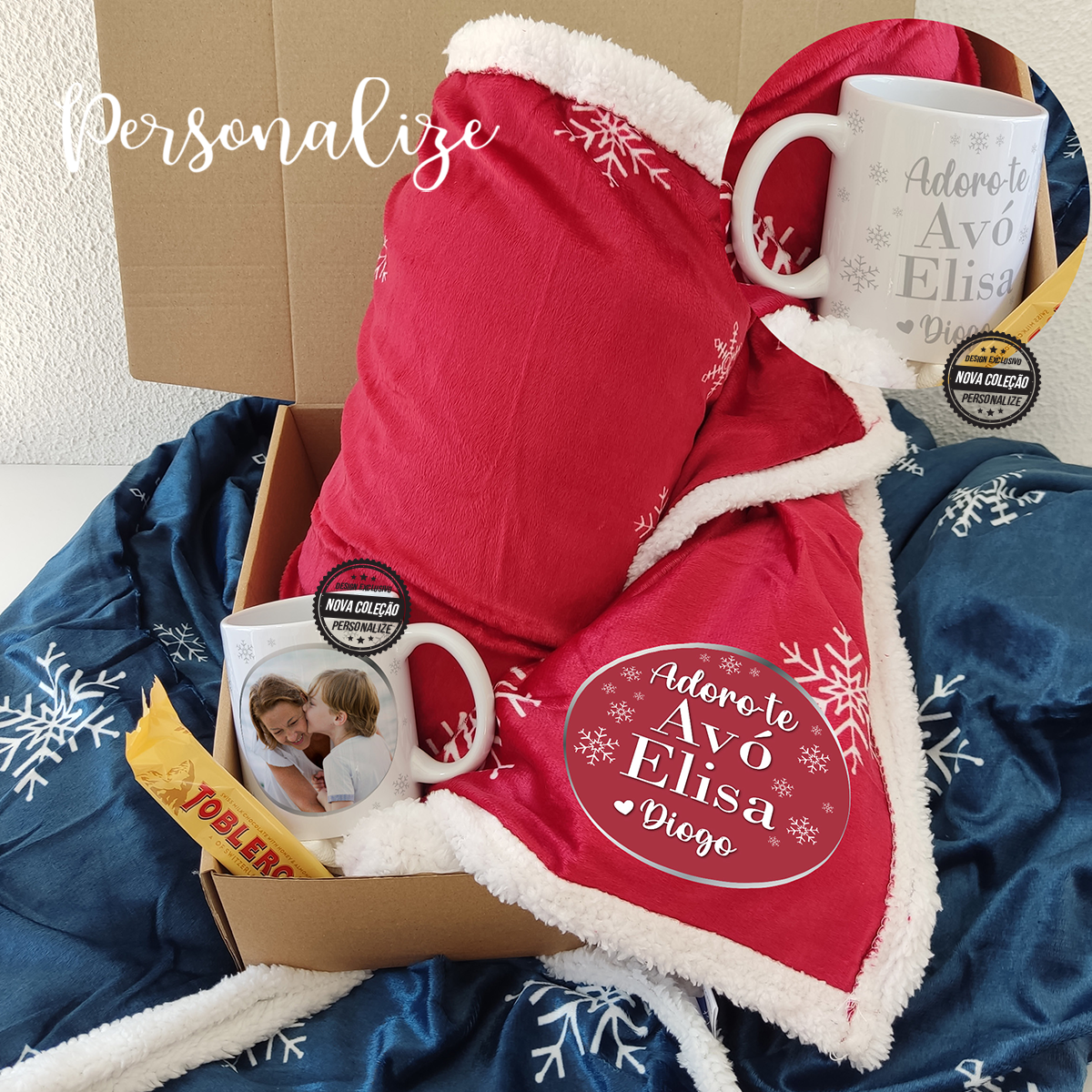 Novidade! Para um Natal super quentinho, doce e cheio de conforto. As nossas mantinhas são a receita ideal, com tecido aveludado de um lado e pelinho super quentinho do outro. Faça o seu conjunto com a caneca de cerâmica personalizada com fotografia e crie momentos especiais. Conjunto manta, toblerone , caneca de cerâmica e inclui caixa de oferta especial. REF: NAT151 Material Caneca de cerâmica. Medida da manta: 1.80x1.20m.