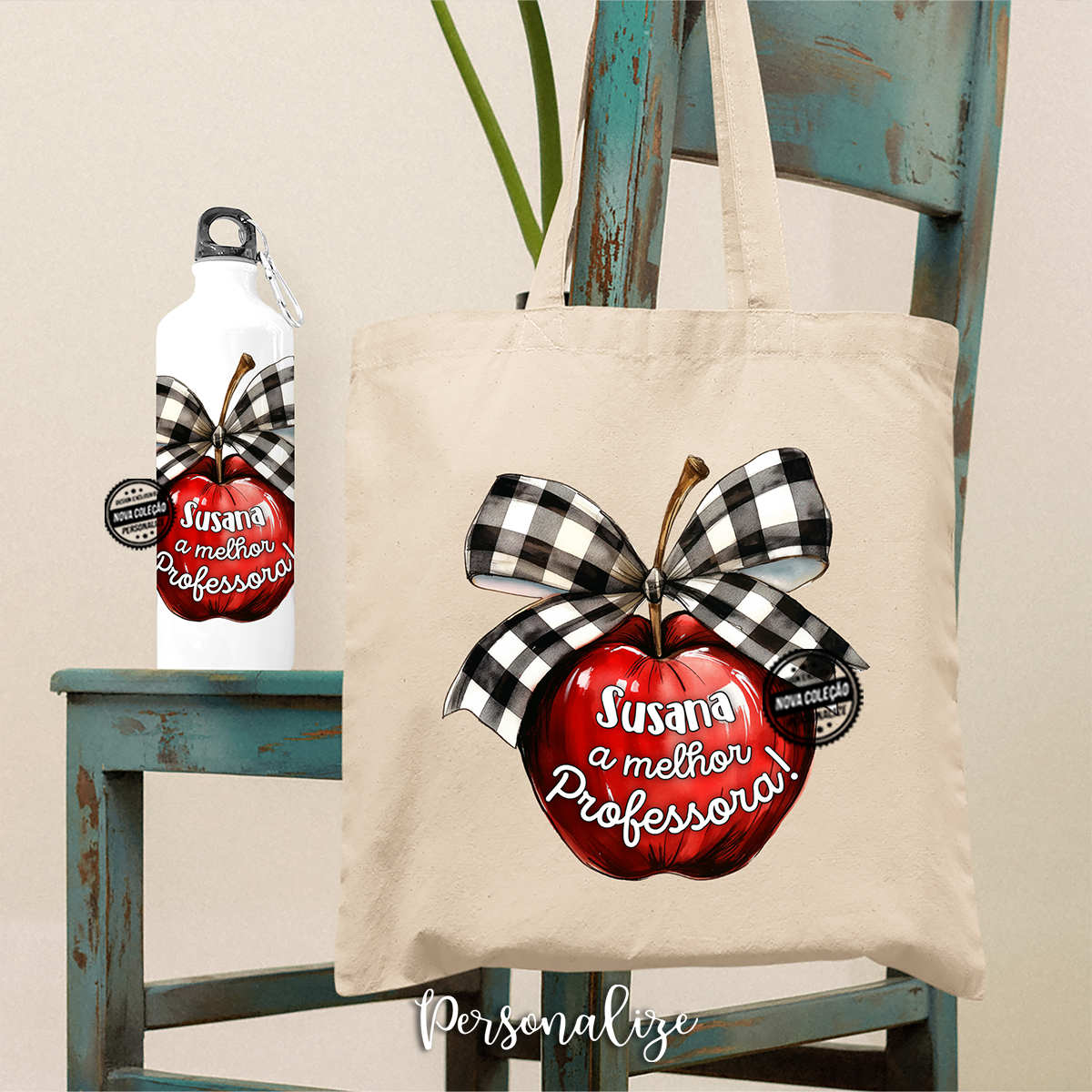 Conjunto saco e/ou garrafa maçã "Professora"