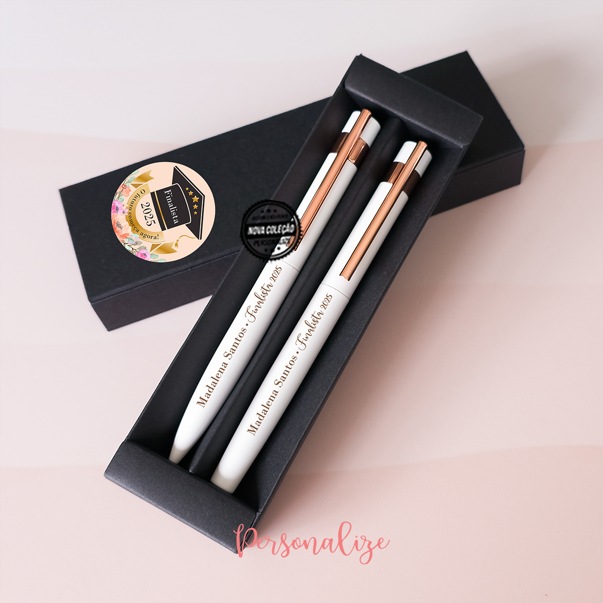 Conjunto de caneta roller e esferográfica em estanho reciclado "Finalista"