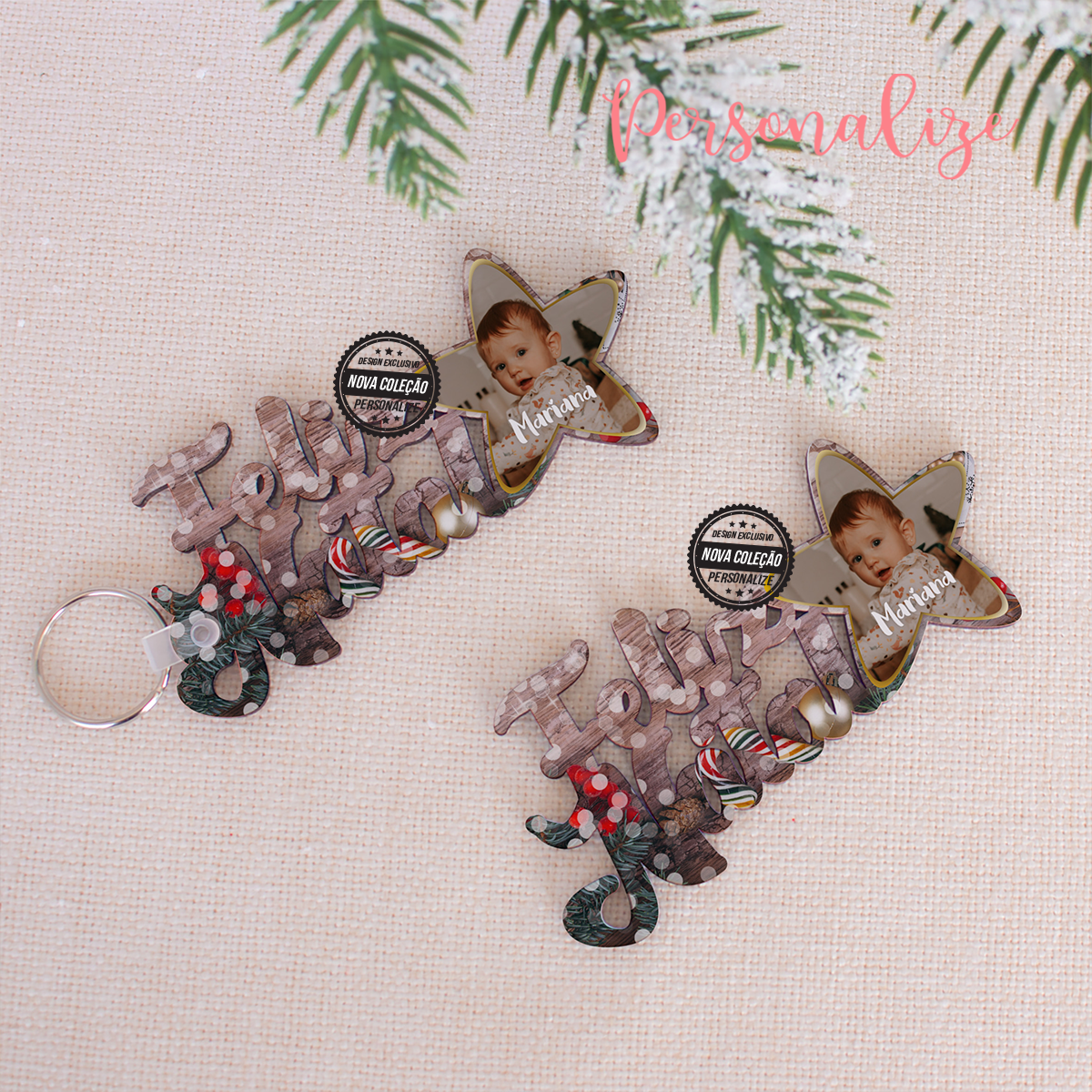 🎅🏻🎄Novidade! Porta-chaves e/ou íman em madeira recortado "Feliz Natal". Pode personalizar com fotografia e nome que desejar. Vendido em conjunto ou separadamente. O conjunto terá a mesma fotografia. REF: NAT153