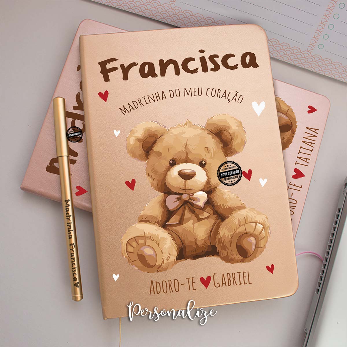Bloco e caneta ursinho "Madrinha"