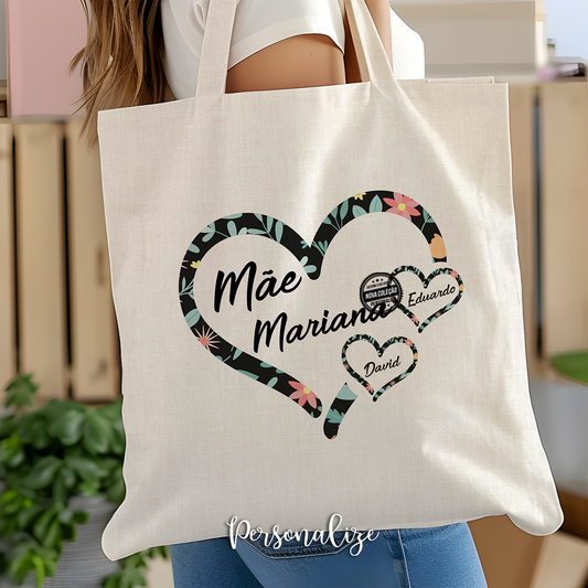 Saco corações floridos "Mãe"