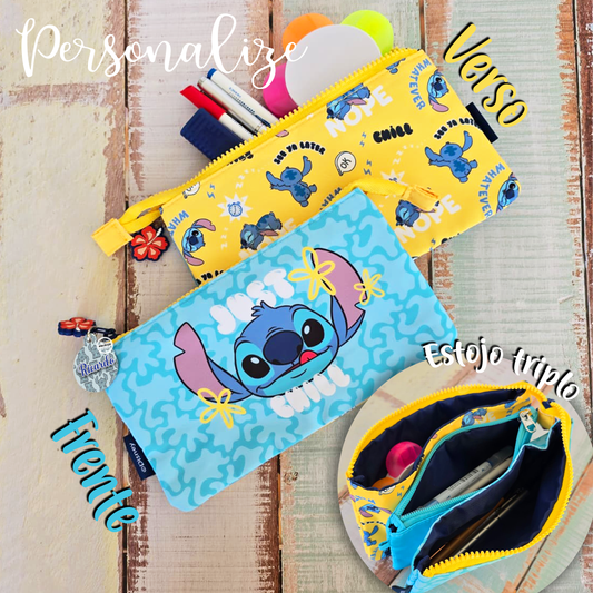 Estojo triplo "Stitch" com OFERTA do identificador