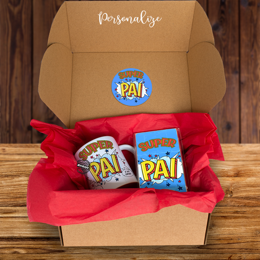 Kit caneca e tablete de chocolate BD "Super pai"