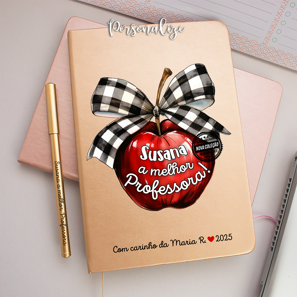 Bloco com caneta maçã "Professora"