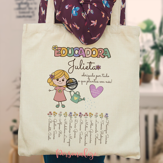 Saco flores educadora "Obrigada..."