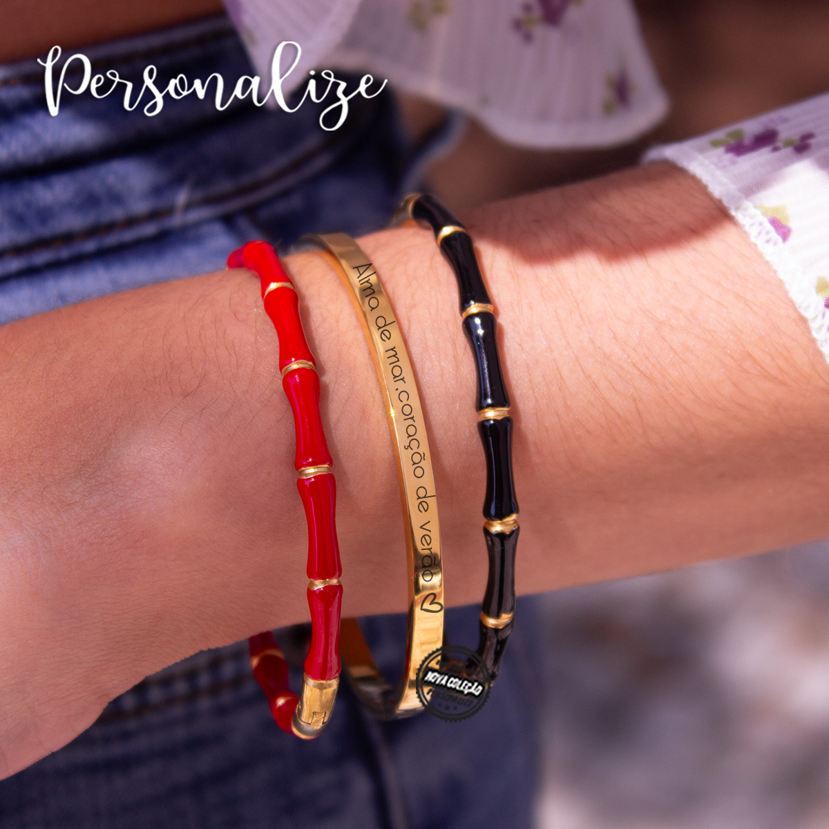 Conjunto pulseiras nó de bambu "Alma de mar..."