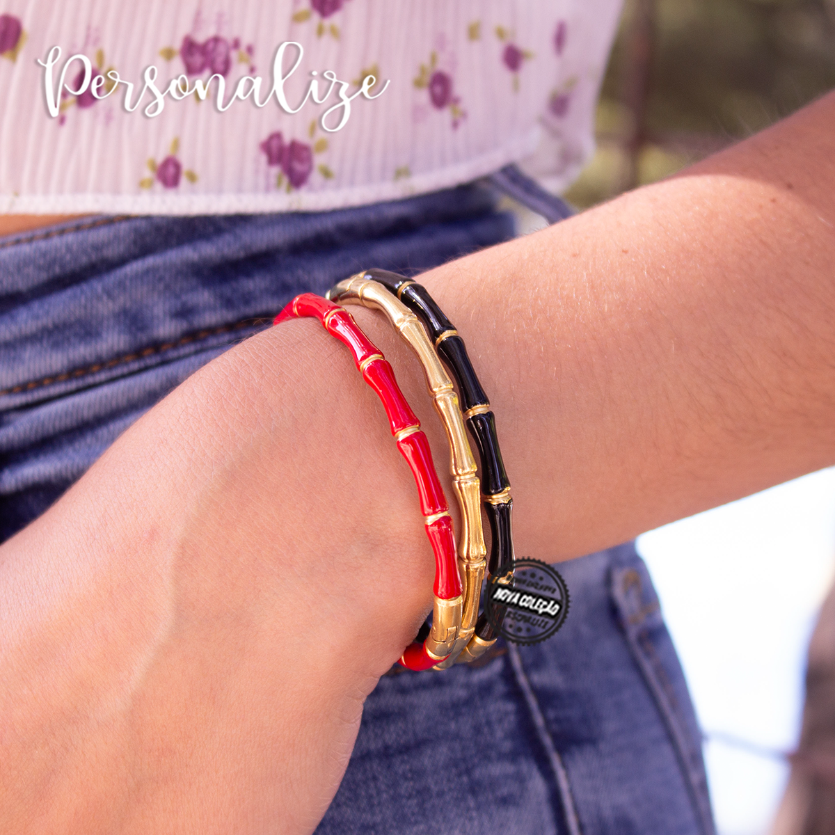 Conjunto pulseiras trevo/nó bambu "Iniciais"