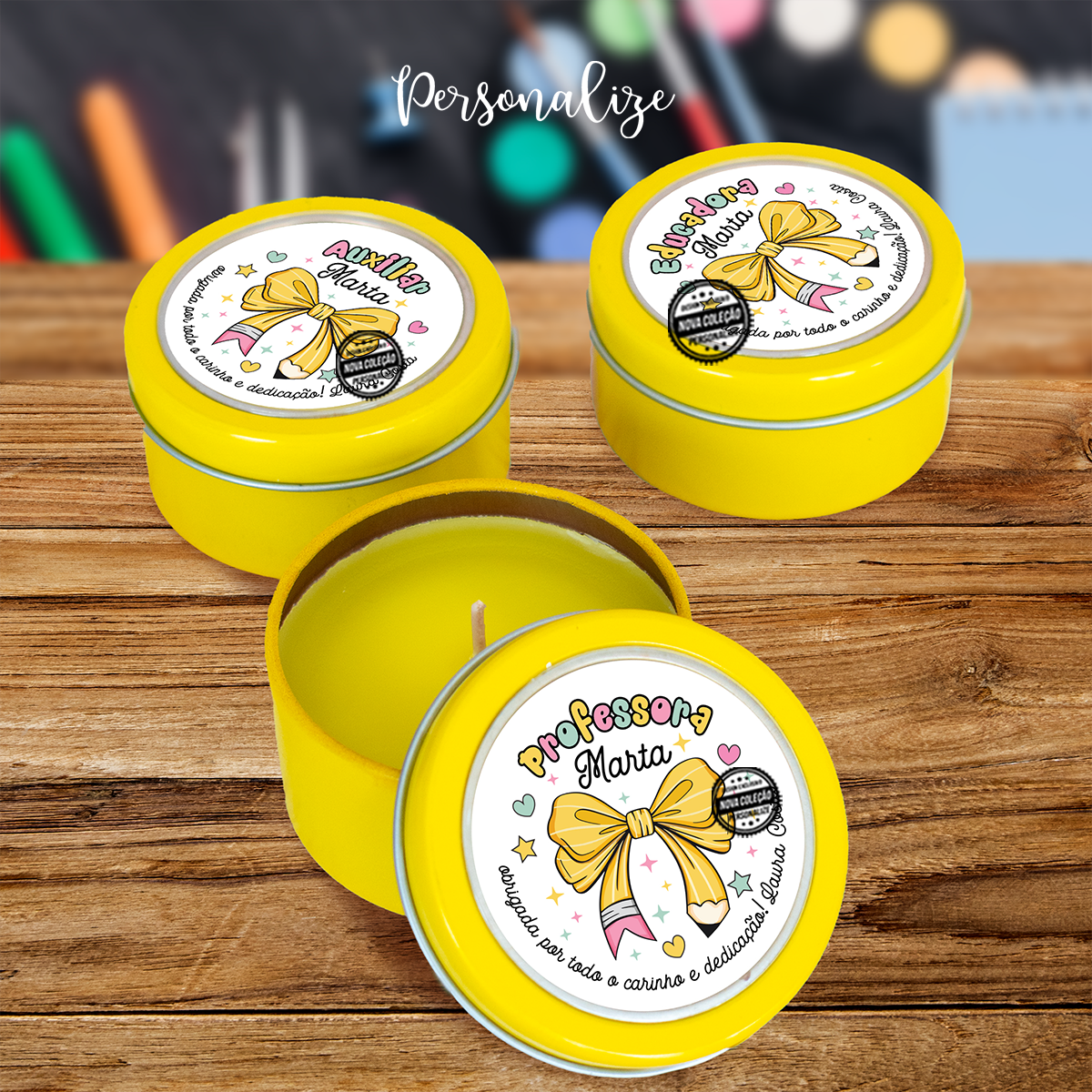 vela lápis laço "Professora..."