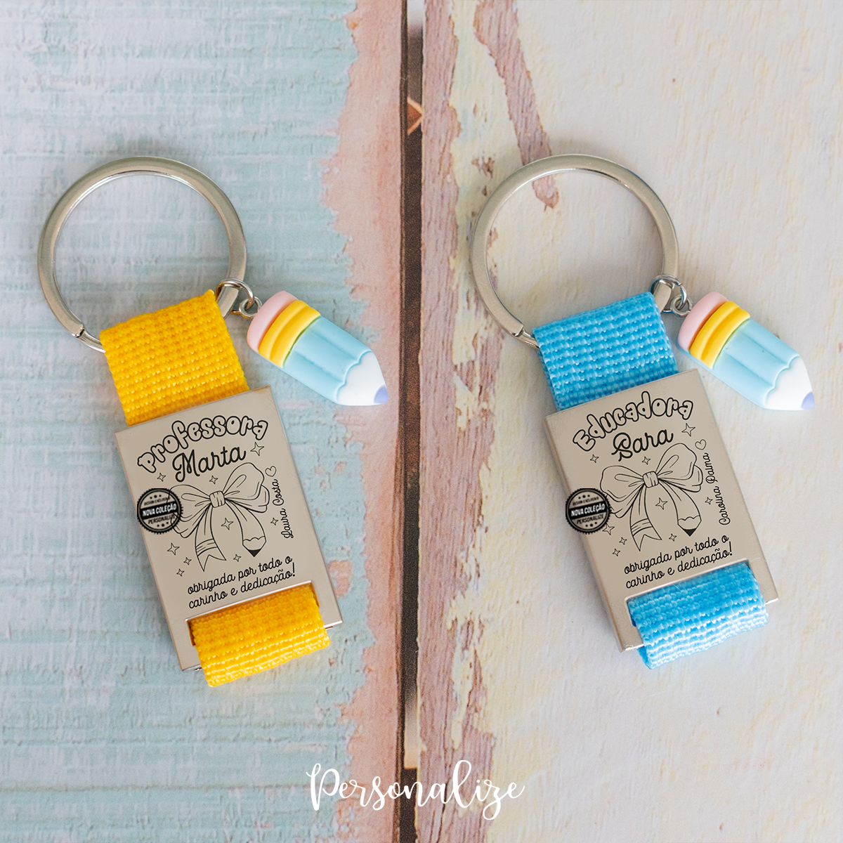 Porta-chaves lápis laço "Professora..."