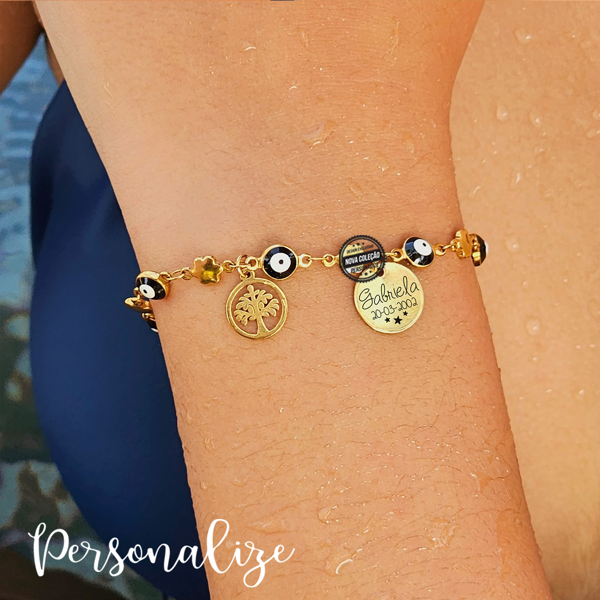 Pulseira proteção olho turco "nome e data"