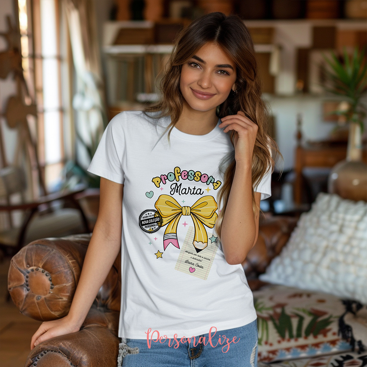 T-shirt lápis laço "Professora..."